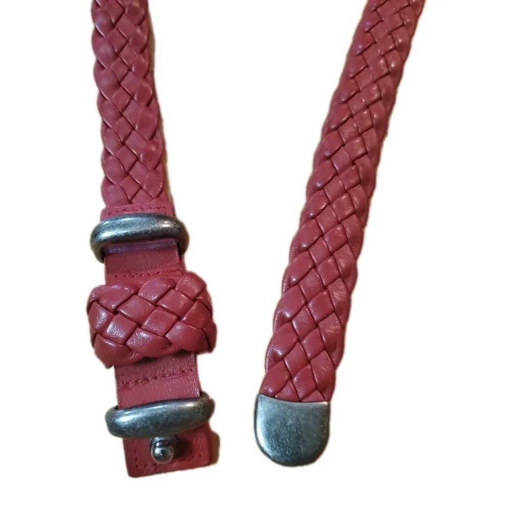 Vintage Ginnie Johansen‎ Designs Dallas TX Braided Red Leather Waist Belt Sz S/M